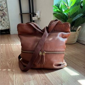Fossil Brown Leather Crossbody Bag with Front Zip